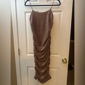 NWT Crystal Doll Shimmering Brown Mocha Ruched Dress Size Medium